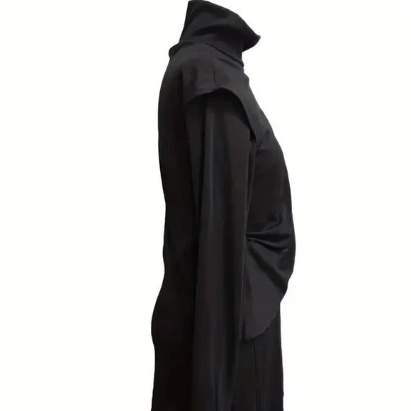 Asymmetrical Solid Black Mock Neck Turtleneck Dress - Picture 3 of 4